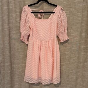 Light Pink Puff Sleeve Textured Dress